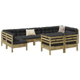 vidaXL 9-delige Loungeset met kussens massief grenenhout wasbruin