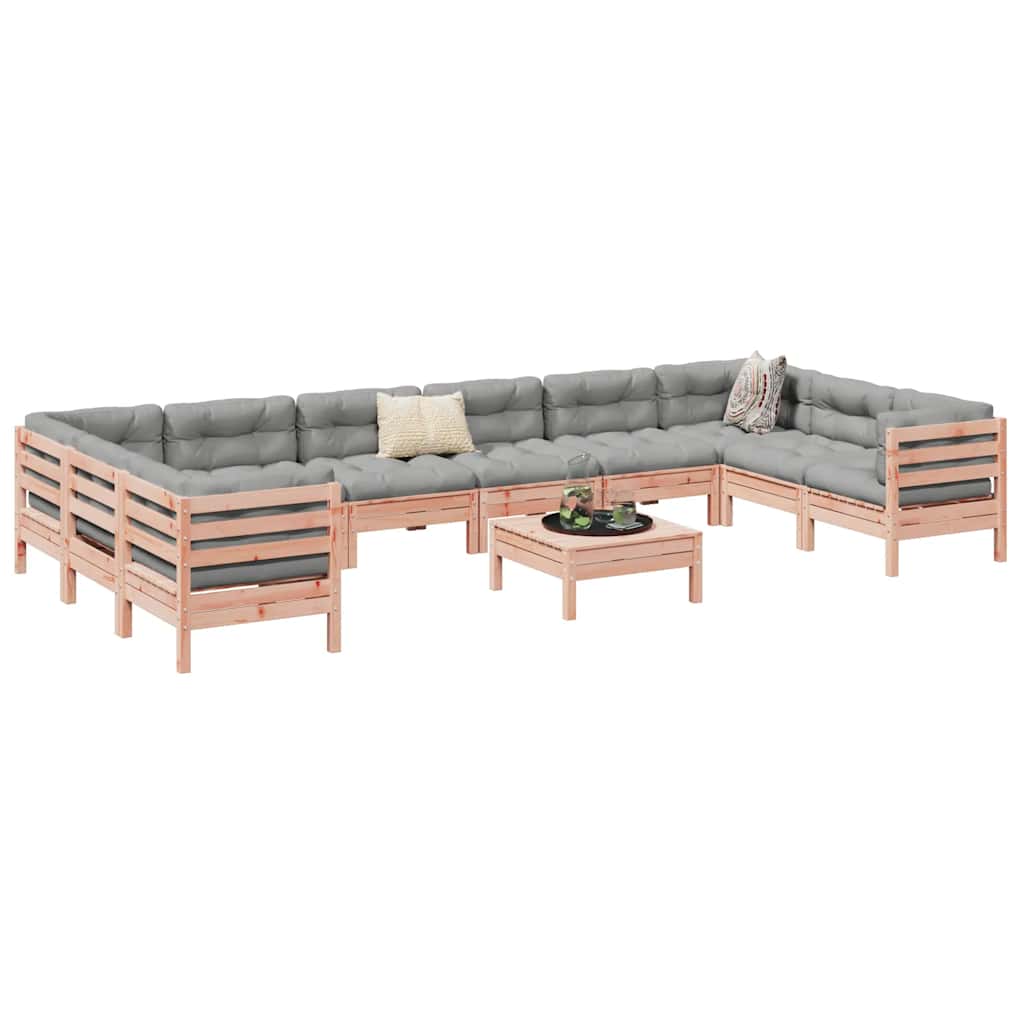 vidaXL 11-delige Loungeset met kussens massief grenenhout wasbruin