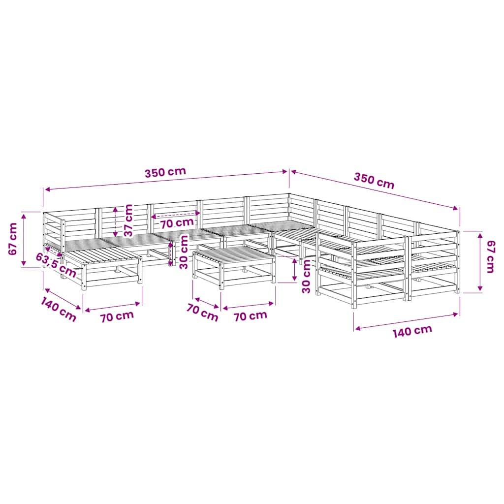vidaXL 12-delige Loungeset massief grenenhout