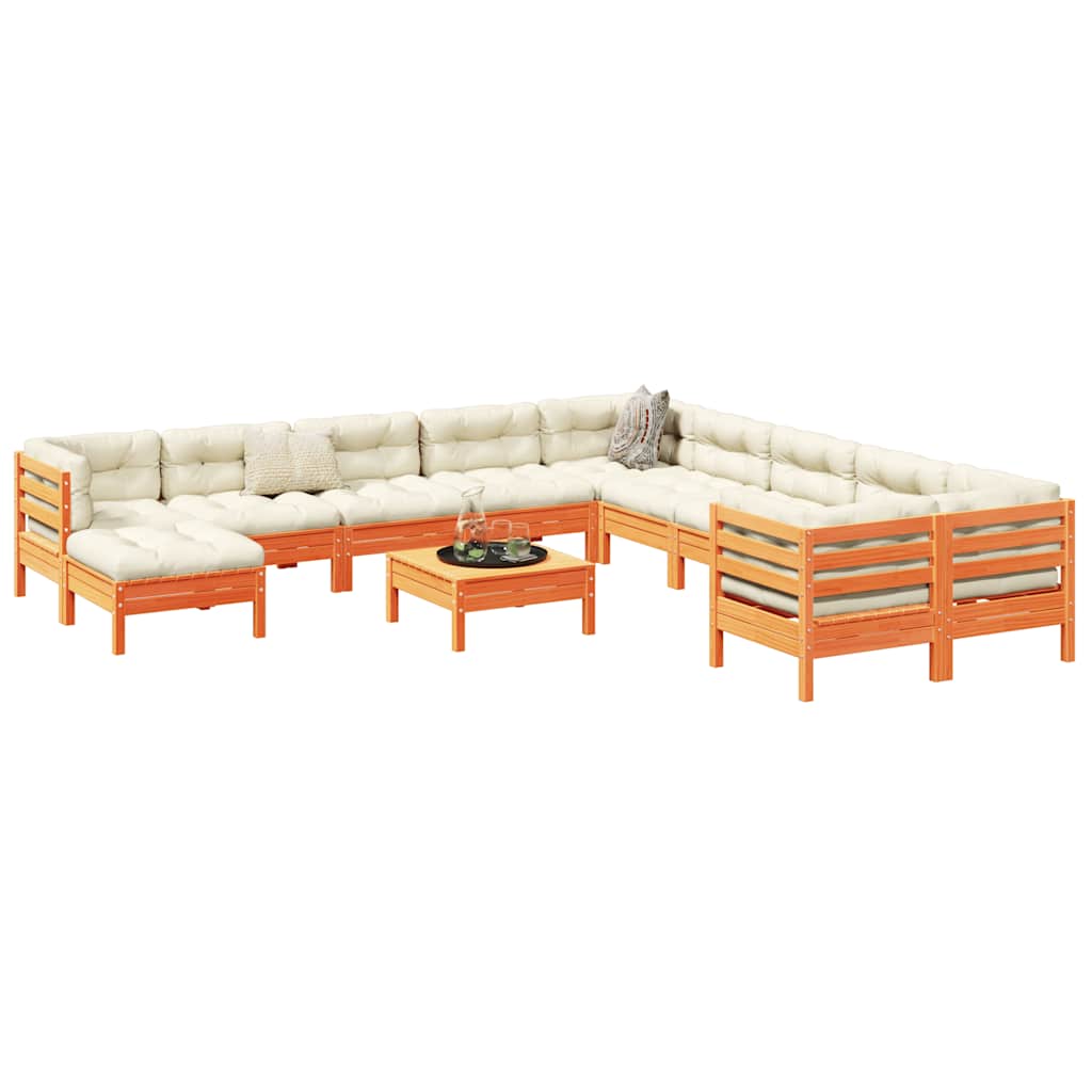 vidaXL 12-delige Loungeset met kussens massief grenenhout wasbruin