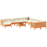 vidaXL 12-delige Loungeset met kussens massief grenenhout wasbruin
