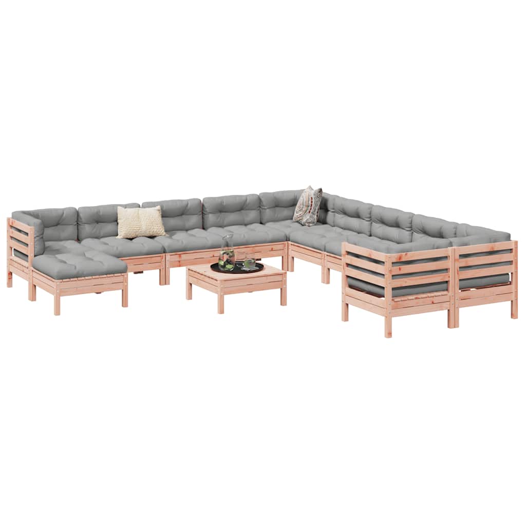 vidaXL 12-delige Loungeset met kussens massief grenenhout wasbruin
