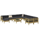 vidaXL 12-delige Loungeset met kussens massief grenenhout wasbruin