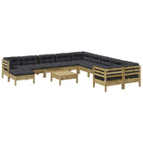 vidaXL 12-delige Loungeset met kussens massief grenenhout wasbruin