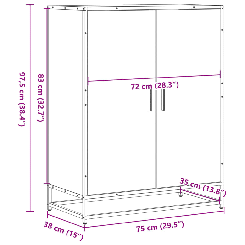 vidaXL Schoenenkast 75x38x97,5 cm bewerkt hout en metaal sonoma eiken
