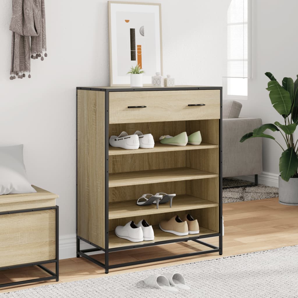 vidaXL Shoe Cabinet 75x38x97.5 cm Engineered Wood and Metal Black