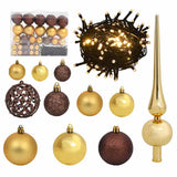 vidaXL 60-delige Kerstballenset met piek en 150 LED's goud en brons