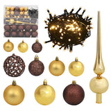 vidaXL 60-delige Kerstballenset met piek en 150 LED's goud en brons