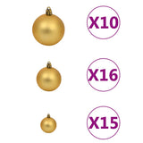 vidaXL 60-delige Kerstballenset met piek en 150 LED's goud en brons