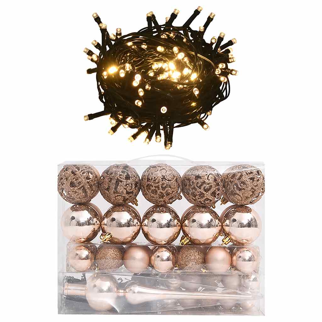 vidaXL 60-delige Kerstballenset met piek en 150 LED's goud en brons