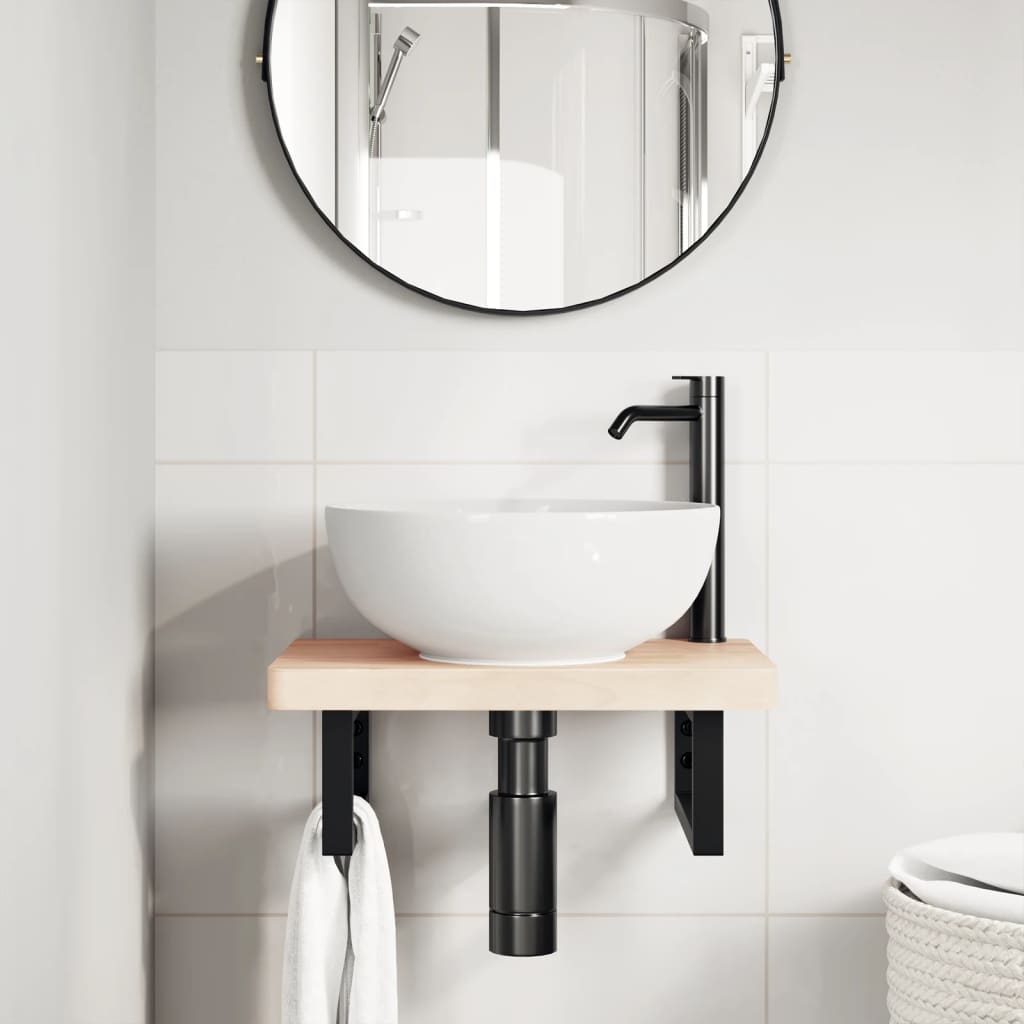 vidaXL Bathroom Wall Shelf Steel and Solid Beechwood