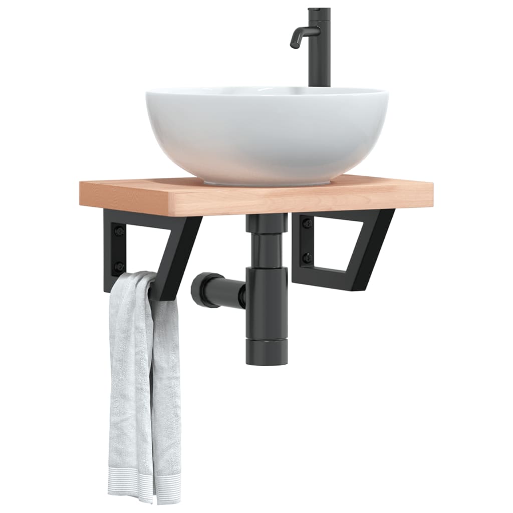 vidaXL Bathroom Wall Shelf Steel and Solid Beechwood
