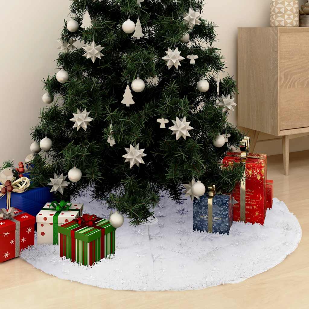 vidaXL Luxe Kerstboomrok Wit 90 cm Imitatiebont
