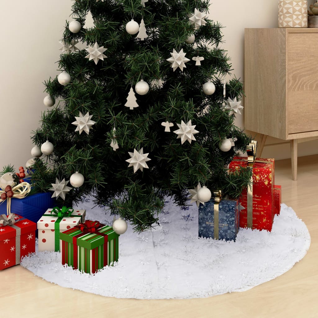 vidaXL Luxe Kerstboomrok Wit 90 cm Imitatiebont