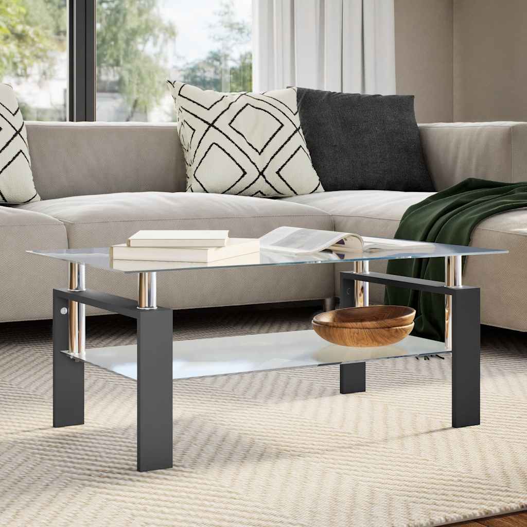 vidaXL Salontafel 95x55x40 cm gehard glas transparant en zwart