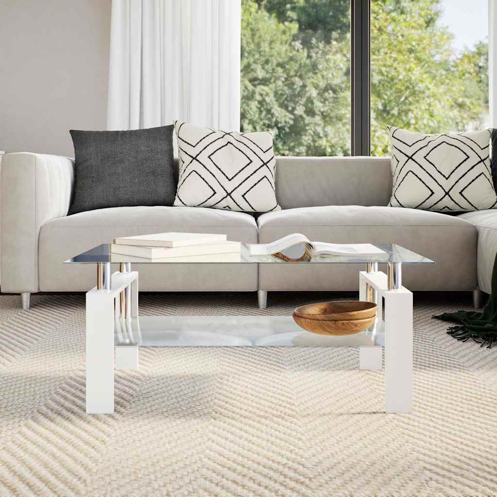 vidaXL Salontafel 95x55x40 cm gehard glas transparant en zwart