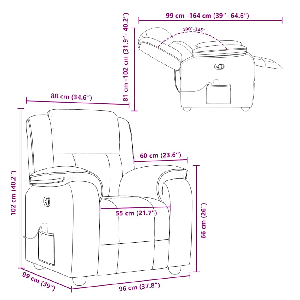 vidaXL Recliner dark grey fabric