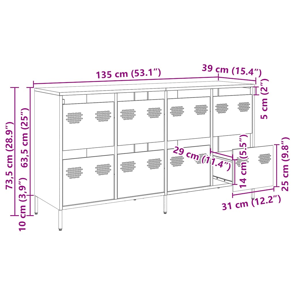 vidaXL Dressoir 135x39x73,5 cm koudgewalst staal zwart