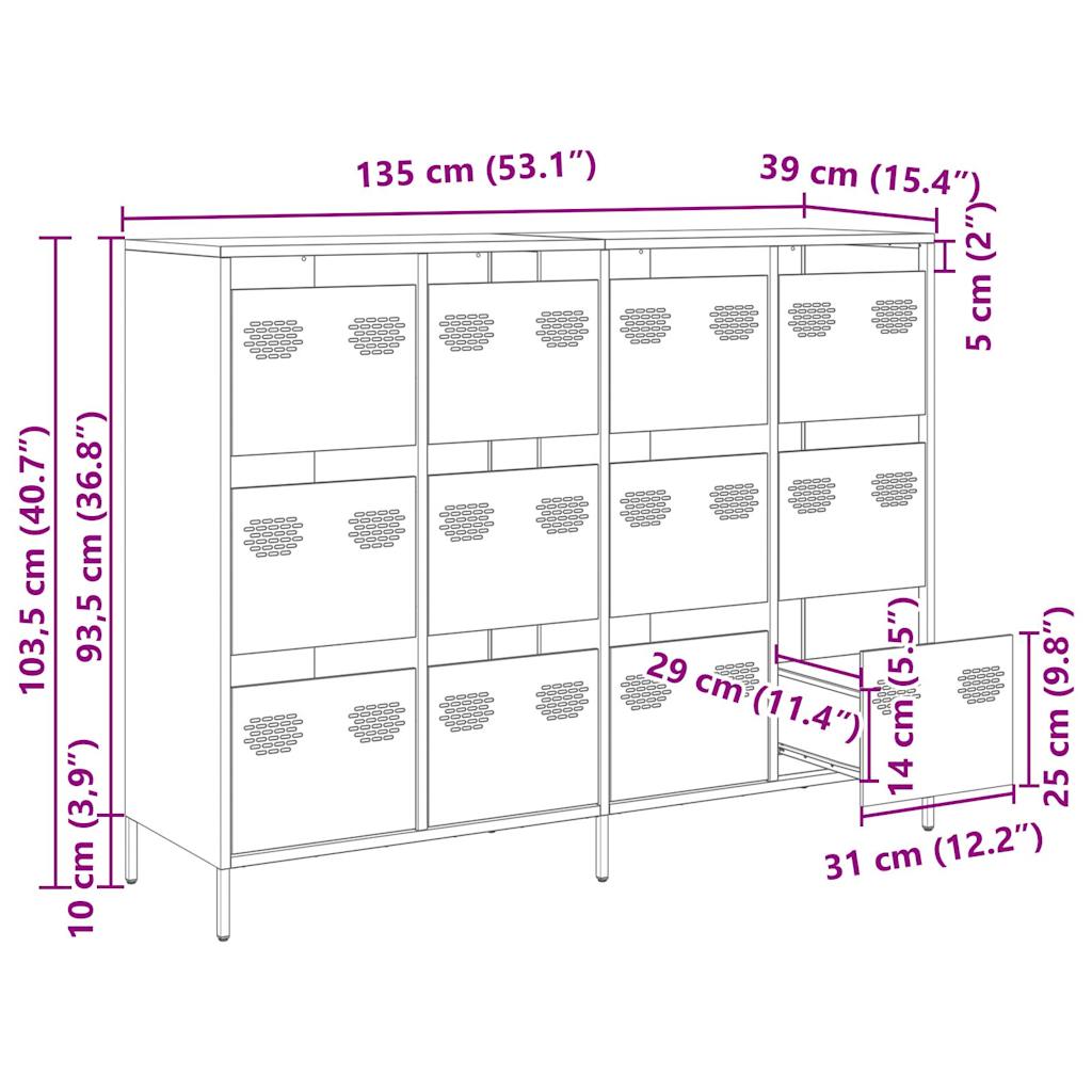 vidaXL Dressoir 135x39x103,5 cm koudgewalst staal zwart