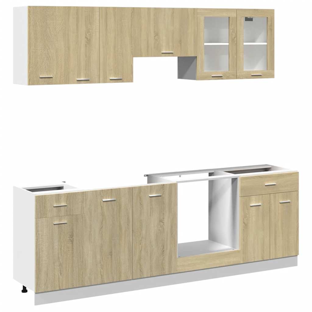 vidaXL 8-delige Keukenkastenset Lyon bewerkt hout sonoma eikenkleurig