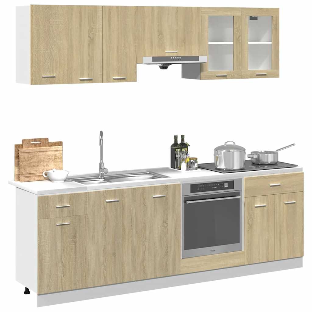 vidaXL 8-delige Keukenkastenset Lyon bewerkt hout sonoma eikenkleurig