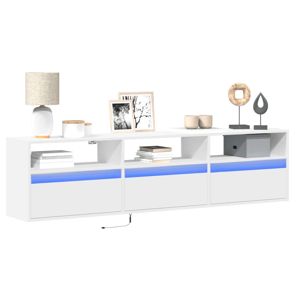 vidaXL TV Cabinet with LED Lights 180x31x45 cm White