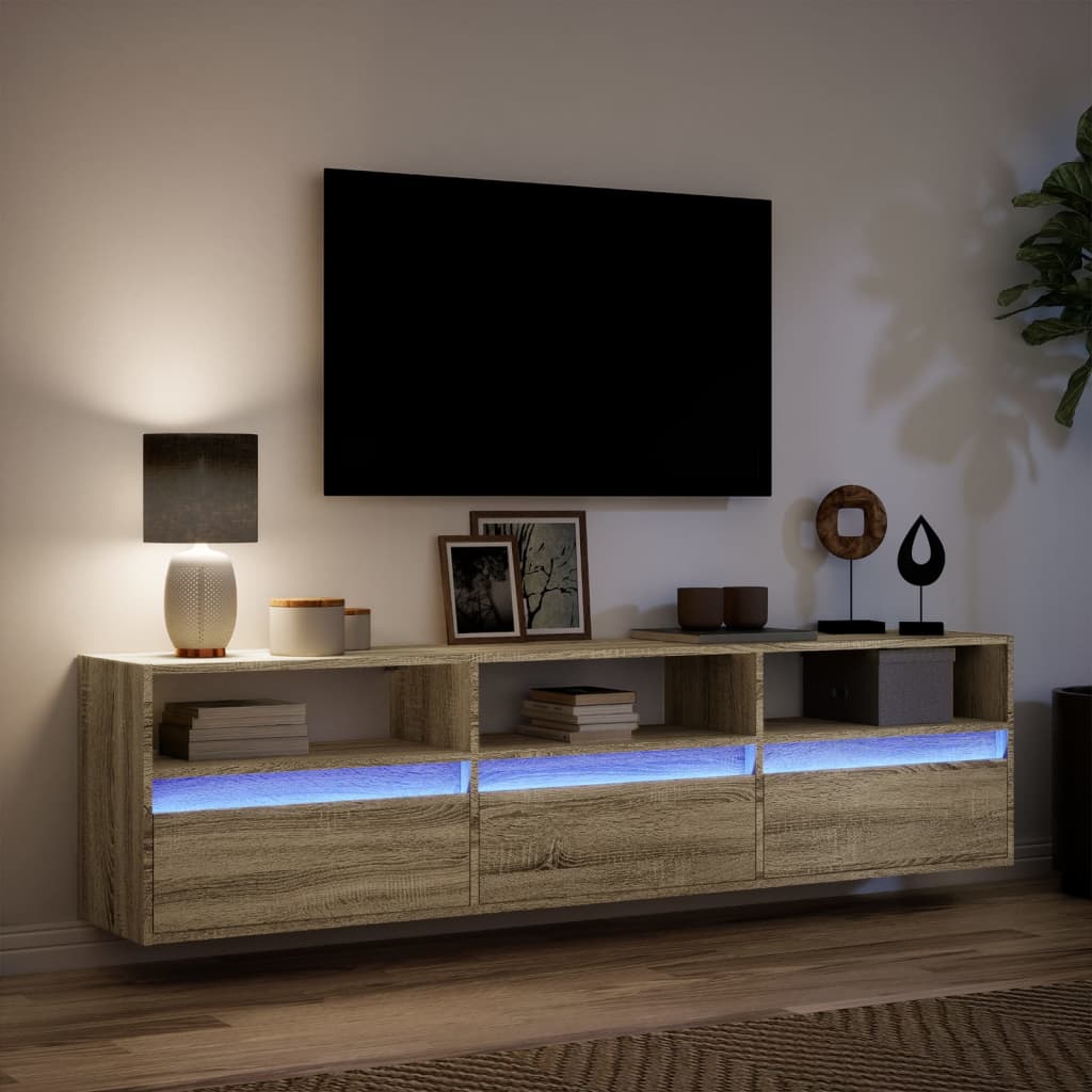vidaXL TV Cabinet with LED Lights 180x31x45 cm White