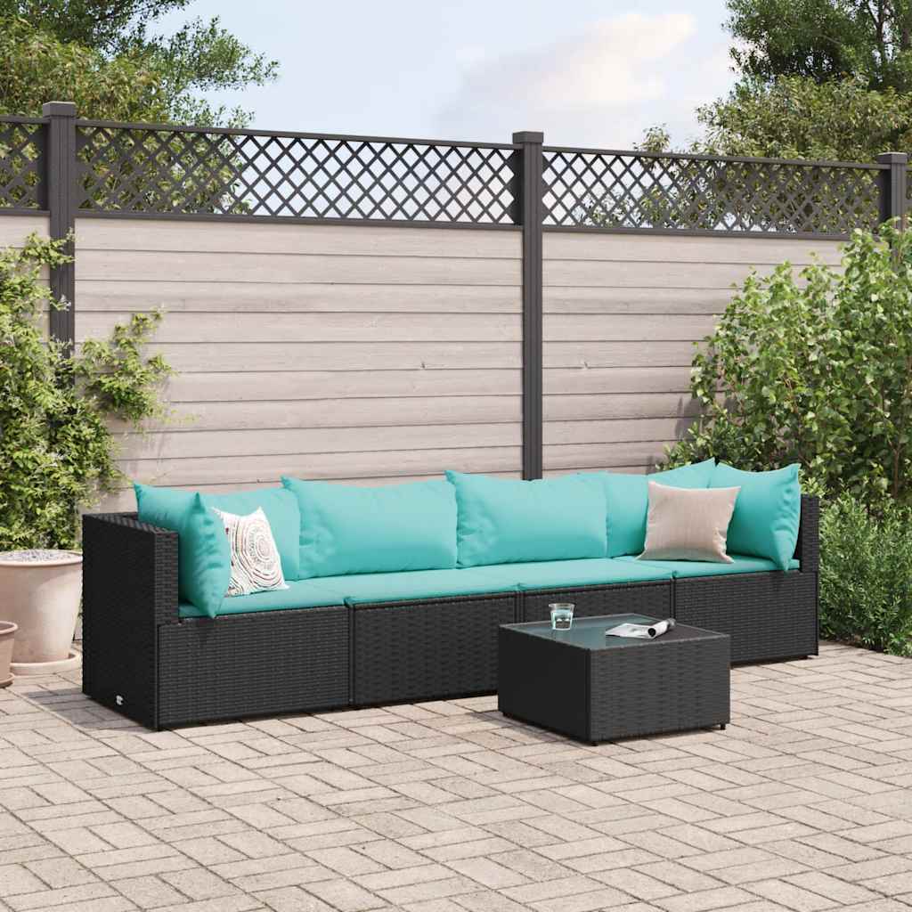 vidaXL 5-delige Loungeset met kussens poly rattan bruin