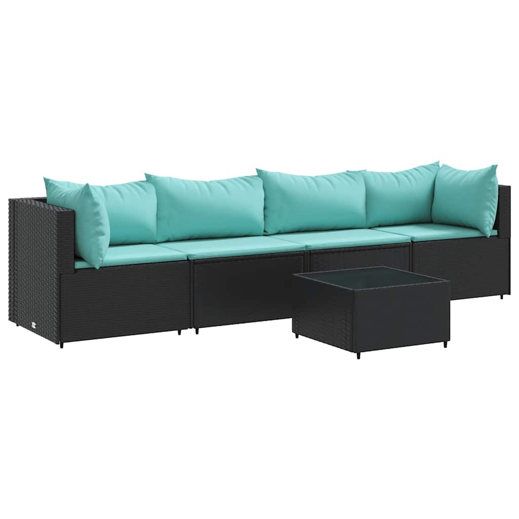 vidaXL 5-delige Loungeset met kussens poly rattan bruin