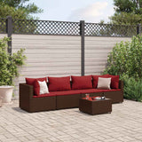 vidaXL 5-delige Loungeset met kussens poly rattan bruin
