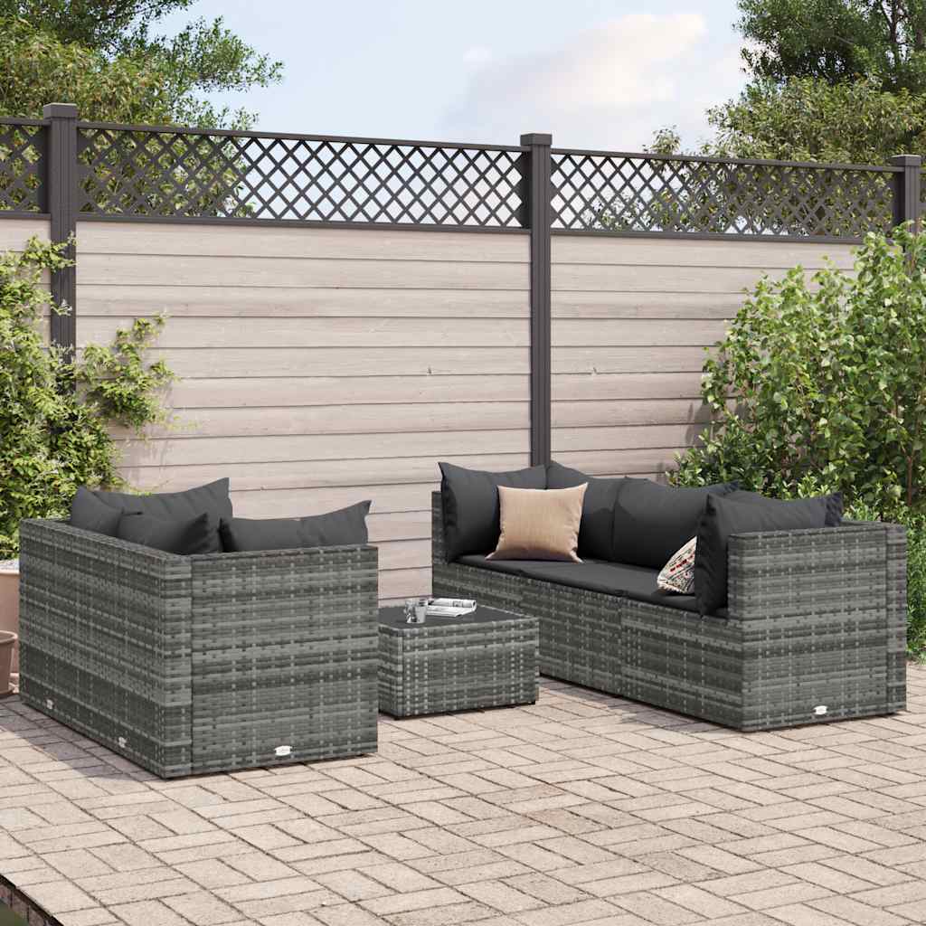 vidaXL 6-delige Loungeset met kussens poly rattan bruin