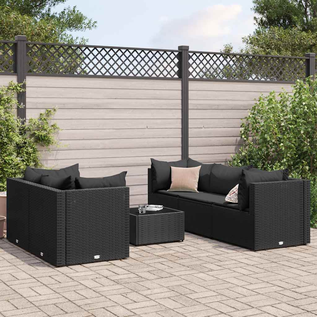 vidaXL 6-delige Loungeset met kussens poly rattan bruin