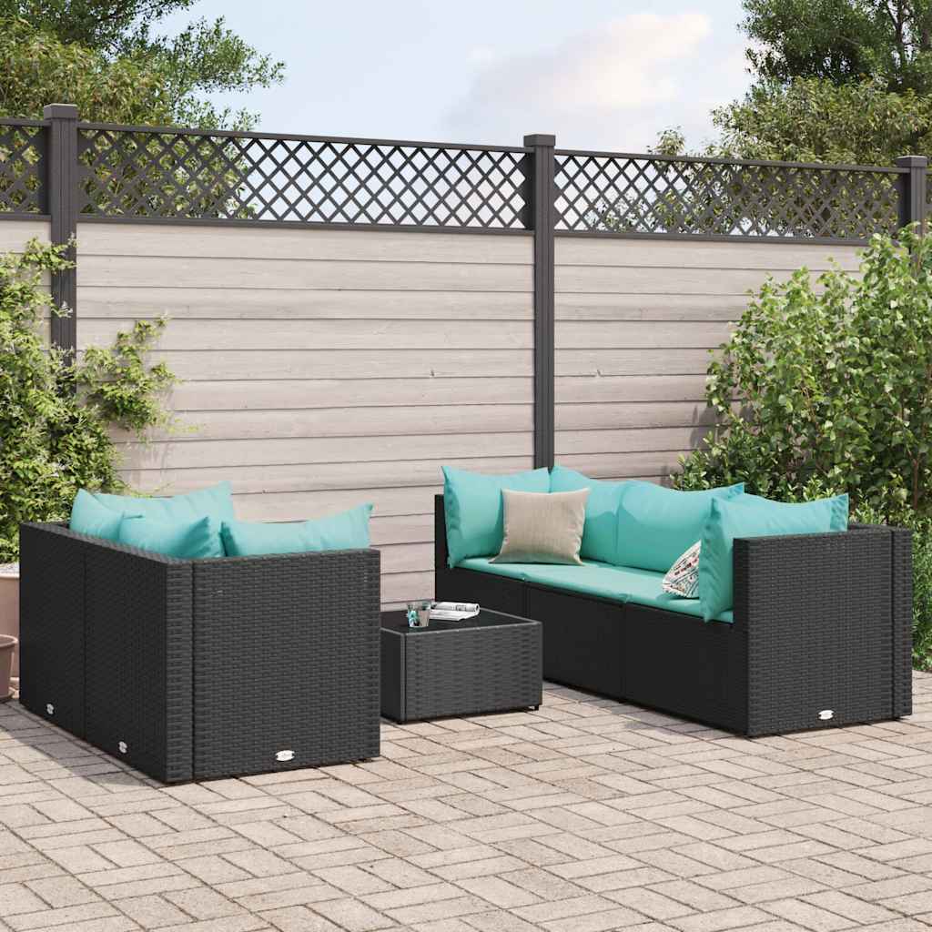 vidaXL 6-delige Loungeset met kussens poly rattan bruin