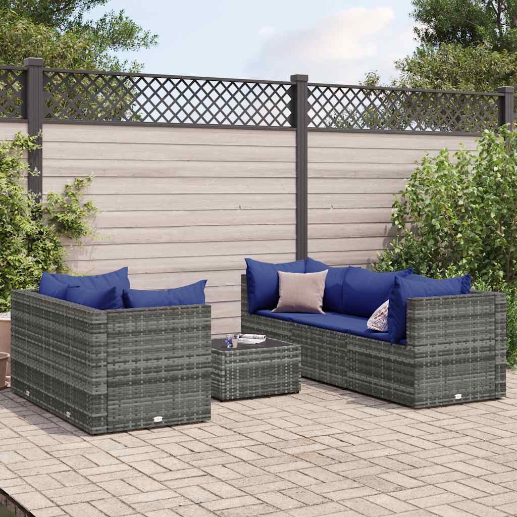 vidaXL 6-delige Loungeset met kussens poly rattan bruin
