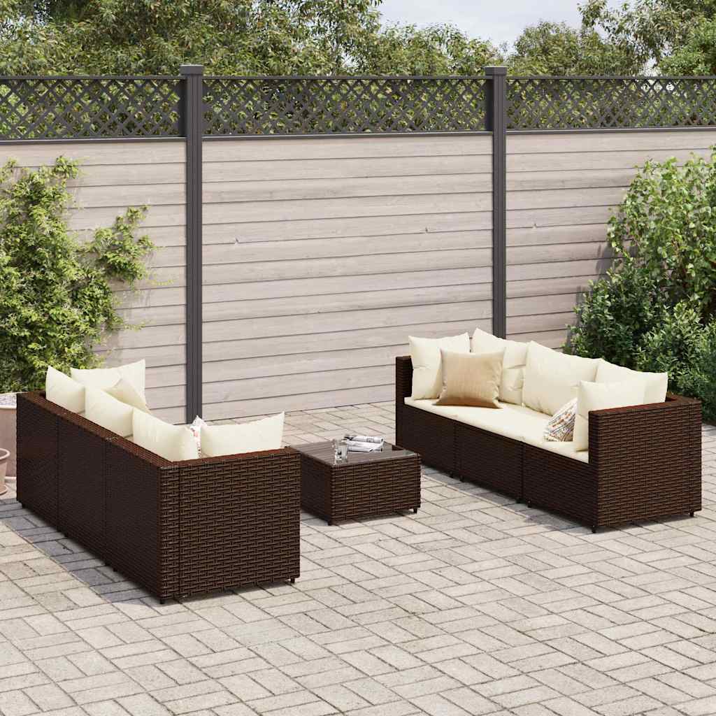 vidaXL 6-delige Loungeset met kussens poly rattan bruin