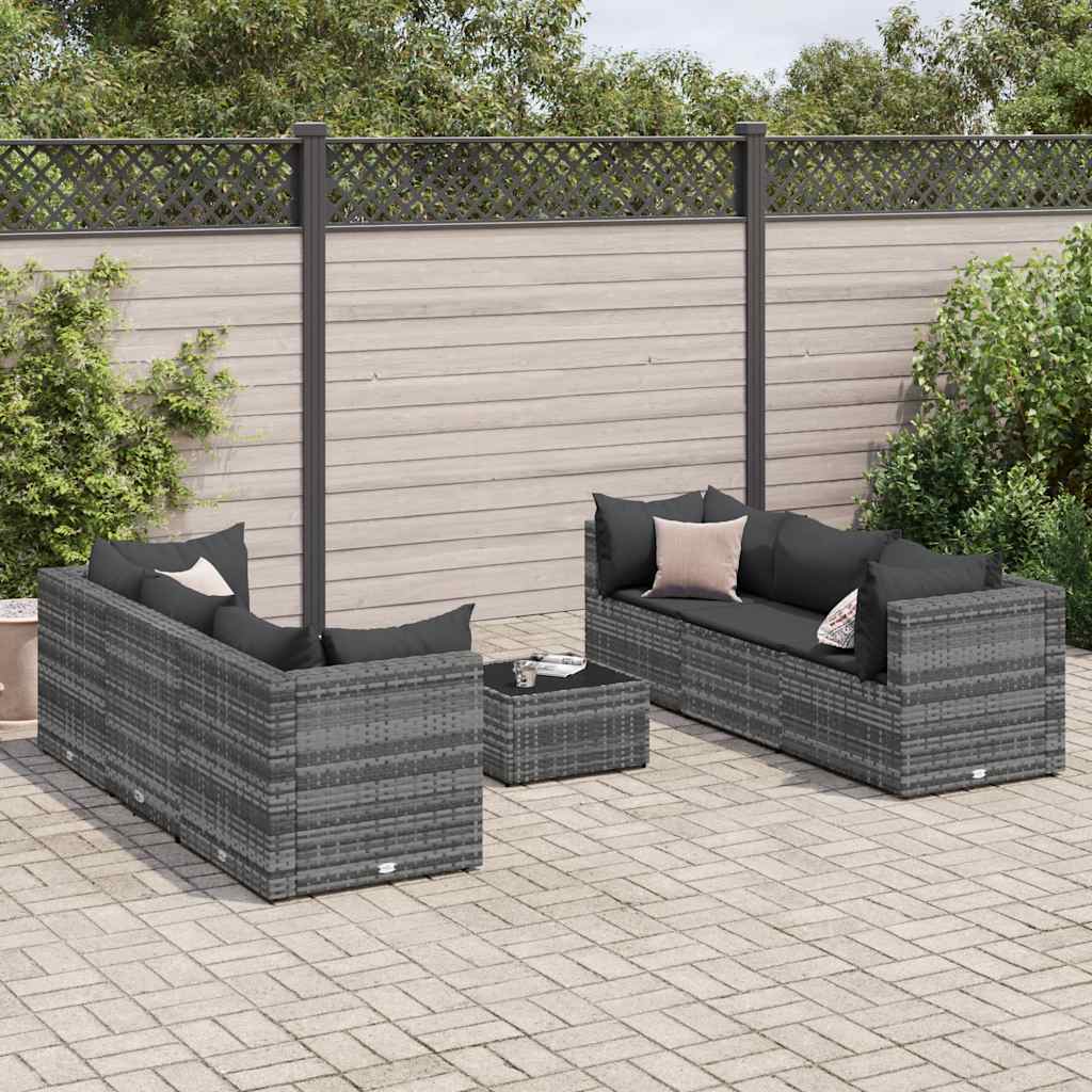 vidaXL 6-delige Loungeset met kussens poly rattan bruin