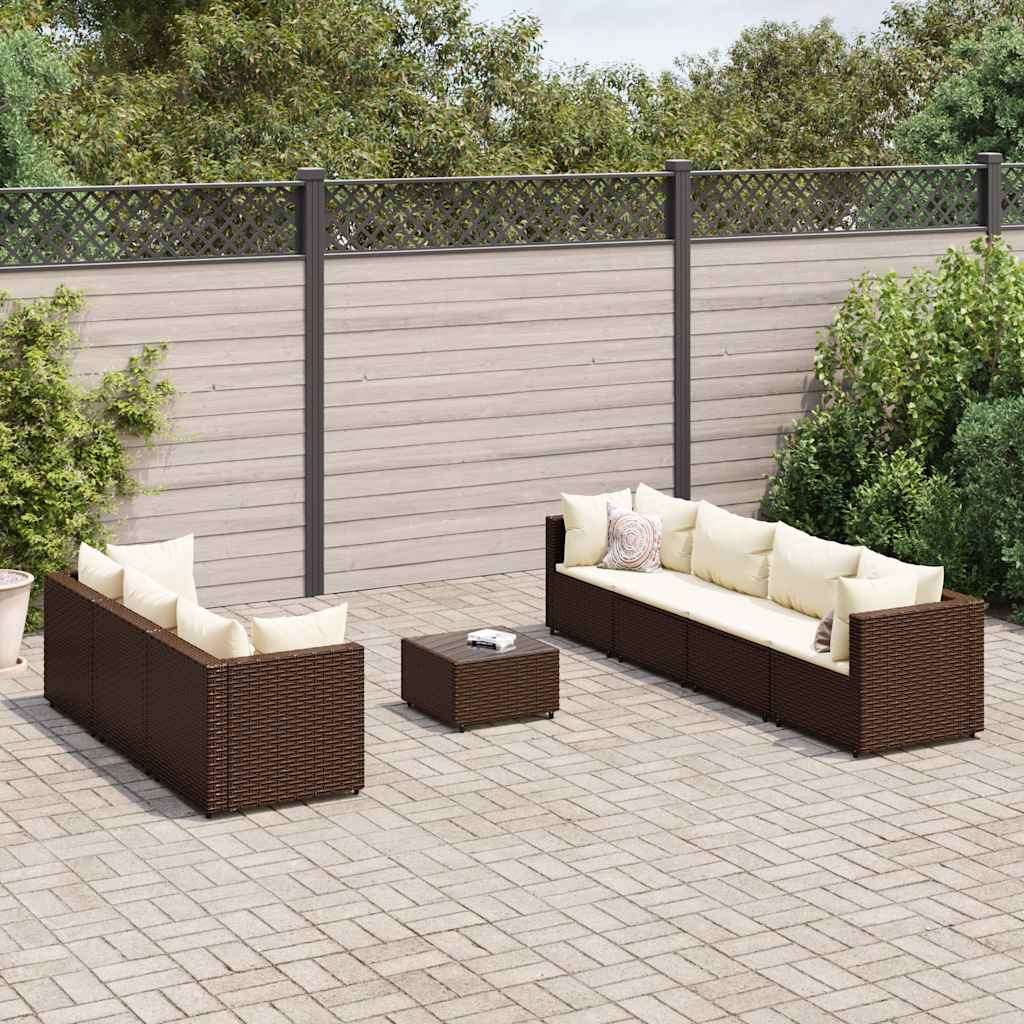 vidaXL 6-delige Loungeset met kussens poly rattan bruin