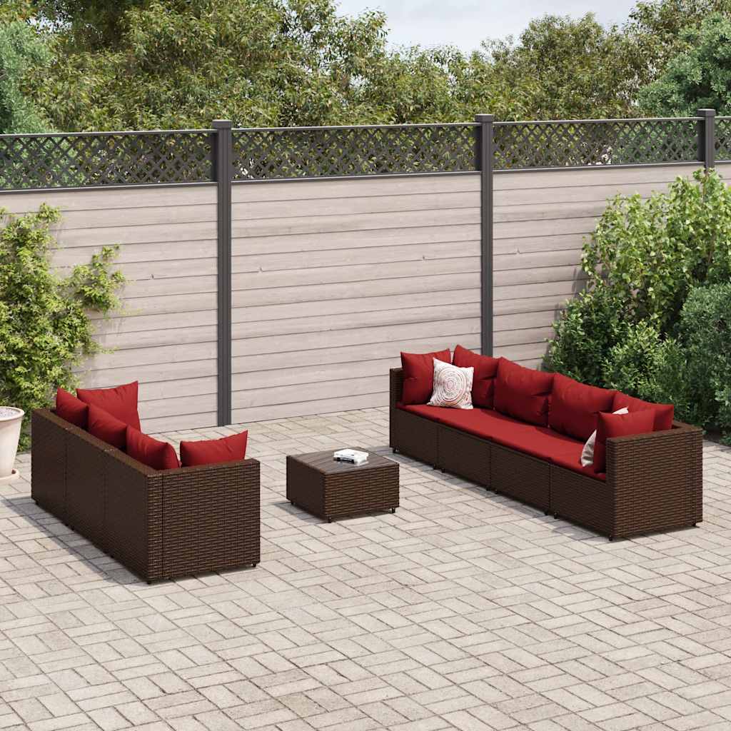 vidaXL 6-delige Loungeset met kussens poly rattan bruin