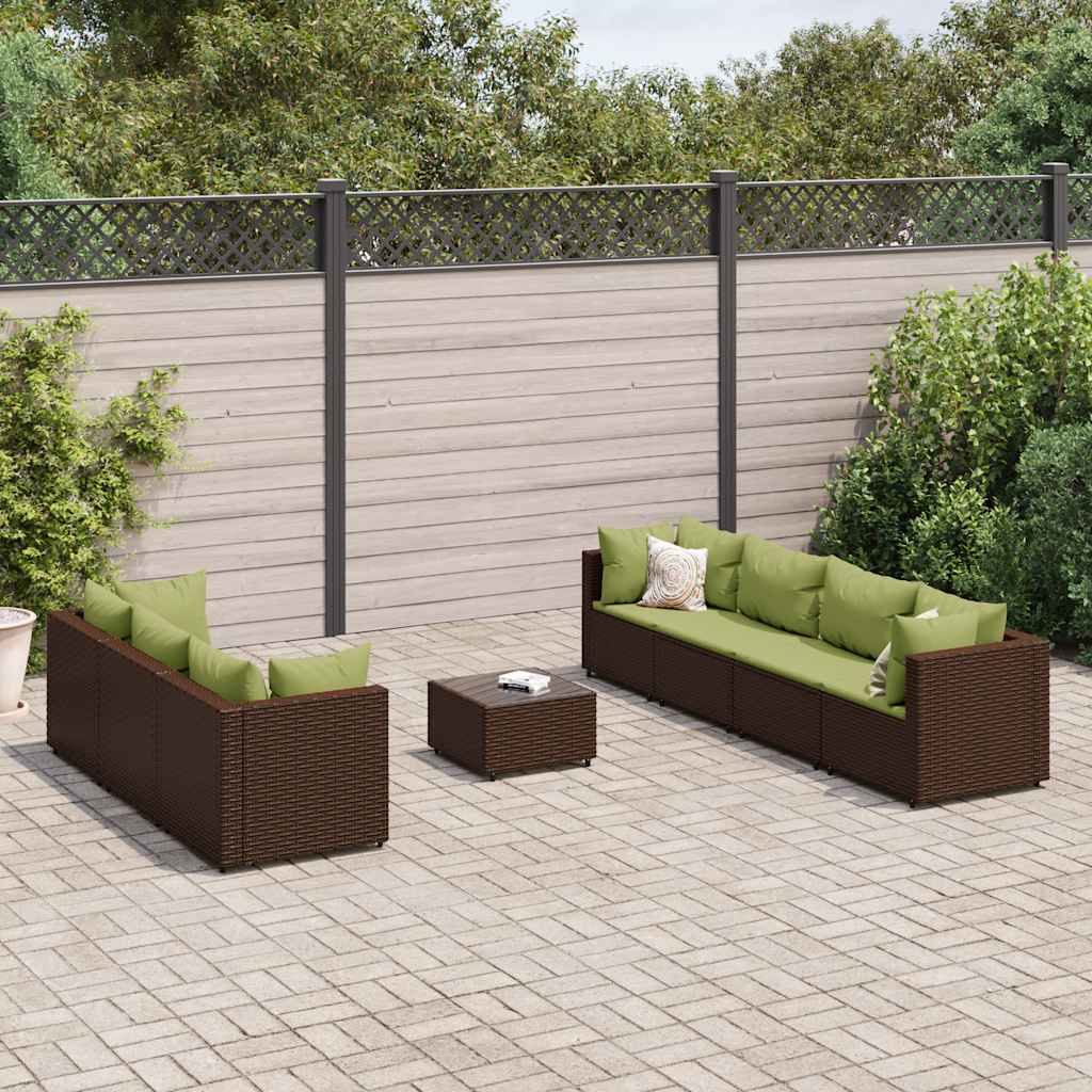 vidaXL 6-delige Loungeset met kussens poly rattan bruin