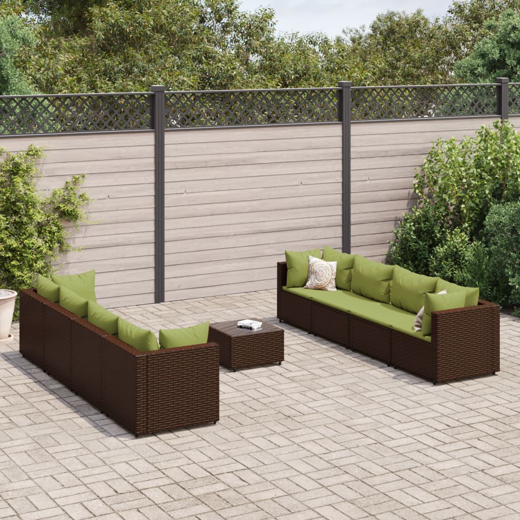 vidaXL 6-delige Loungeset met kussens poly rattan bruin