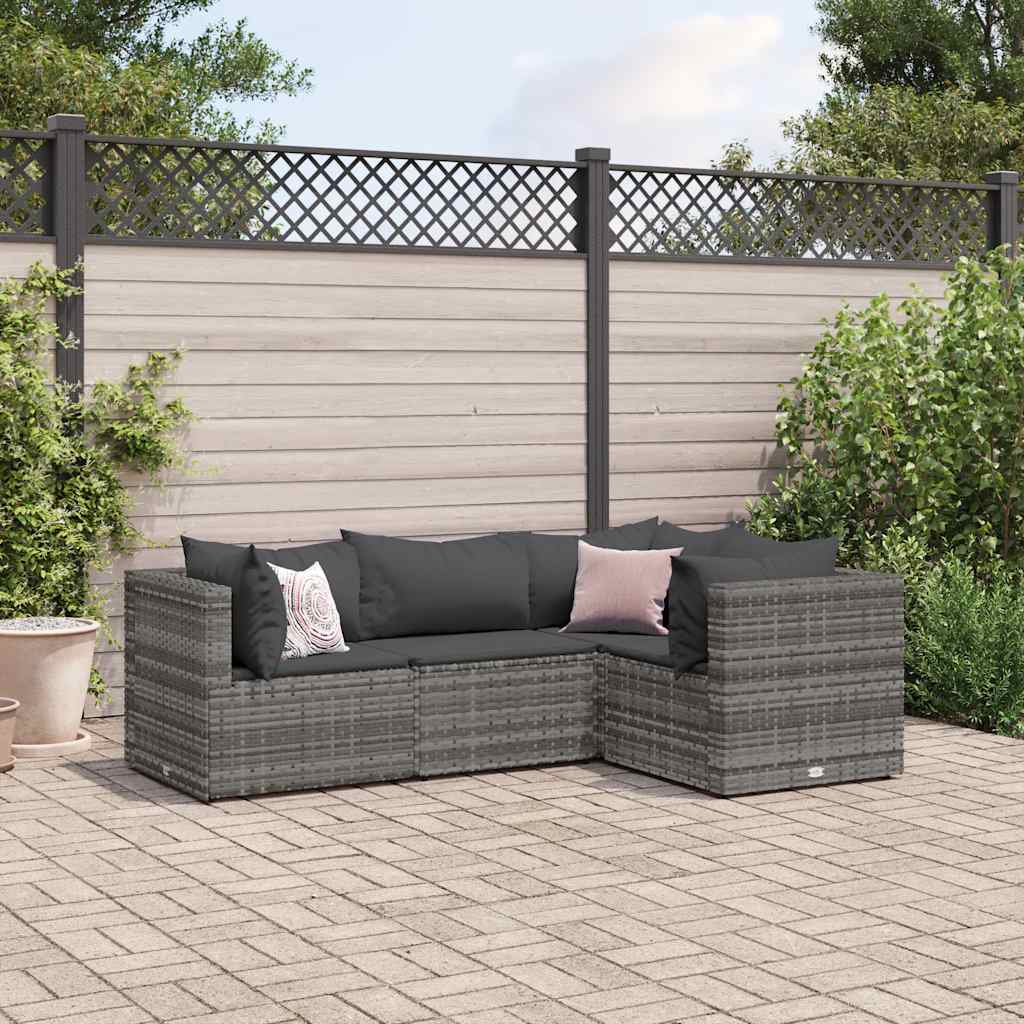 vidaXL 4-delige Loungeset met kussens poly rattan zwart