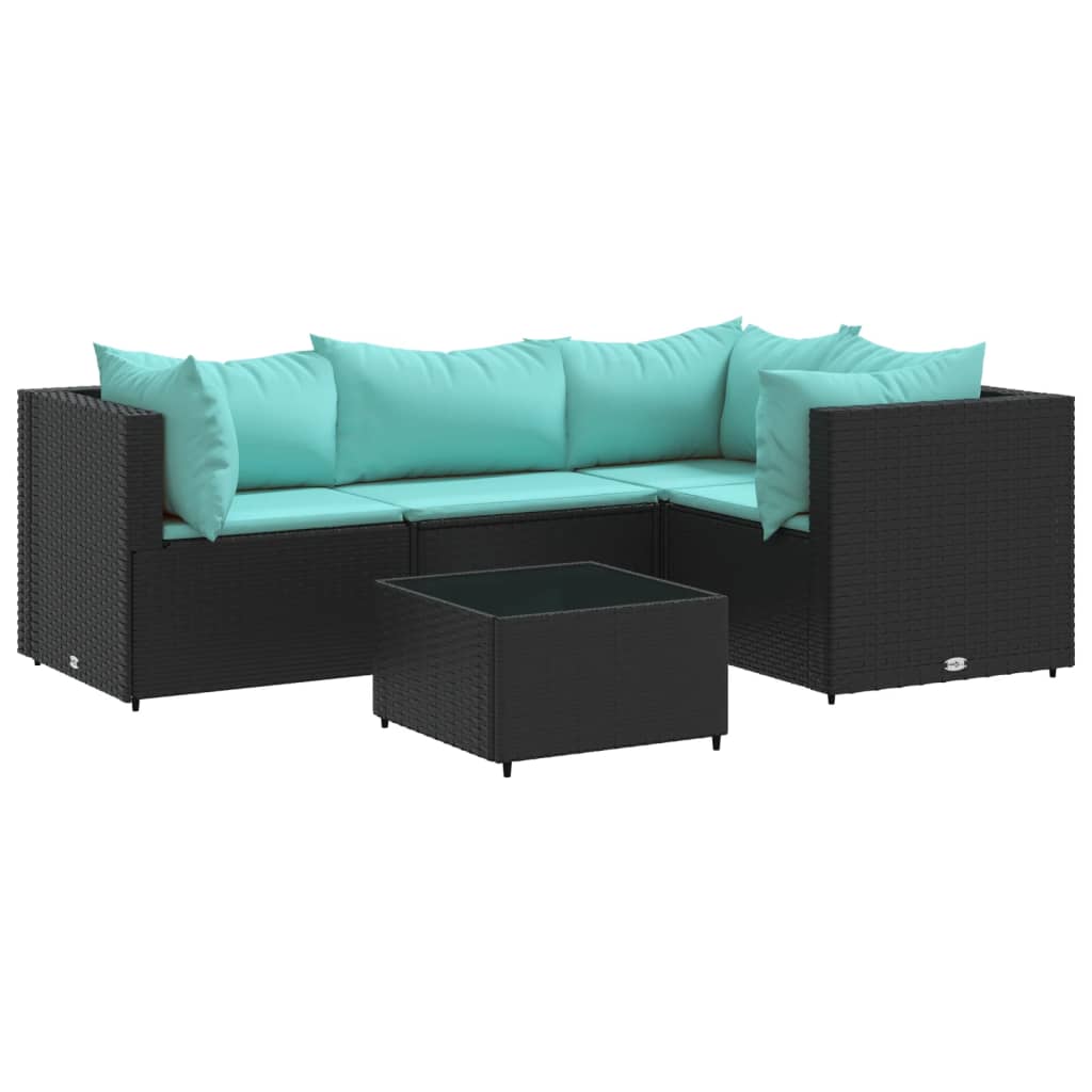vidaXL 4-delige Loungeset met kussens poly rattan zwart