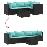 vidaXL 4-delige Loungeset met kussens poly rattan zwart