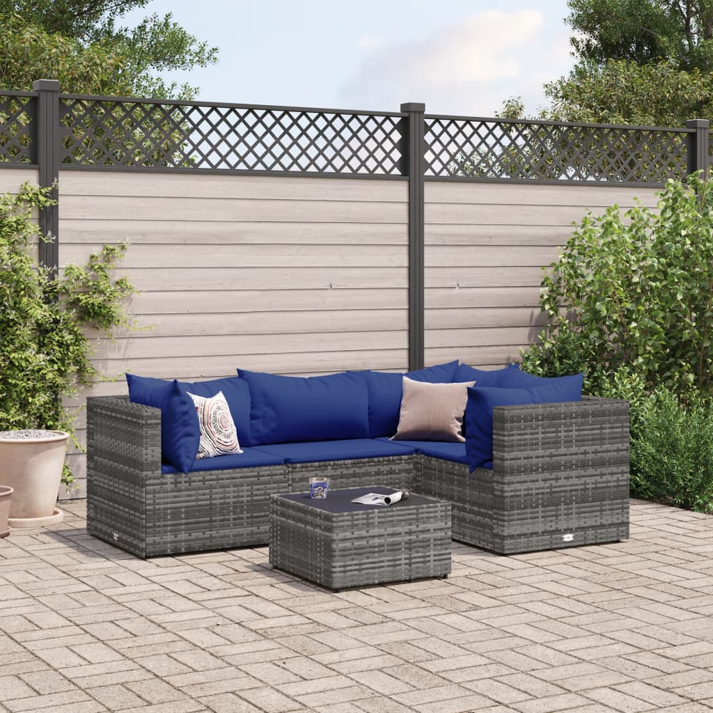vidaXL 4-delige Loungeset met kussens poly rattan zwart