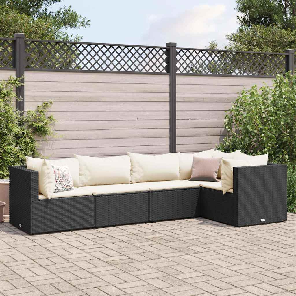 vidaXL 4-delige Loungeset met kussens poly rattan zwart