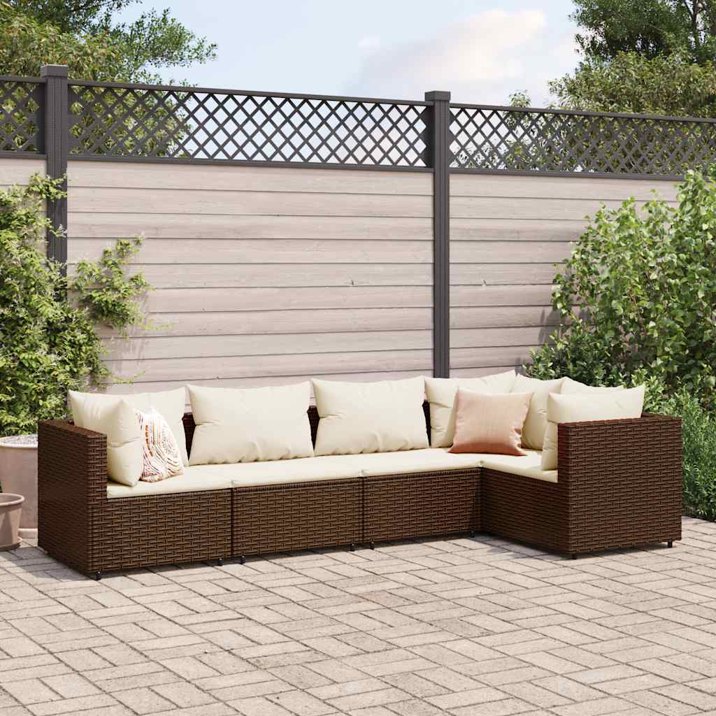 vidaXL 4-delige Loungeset met kussens poly rattan zwart
