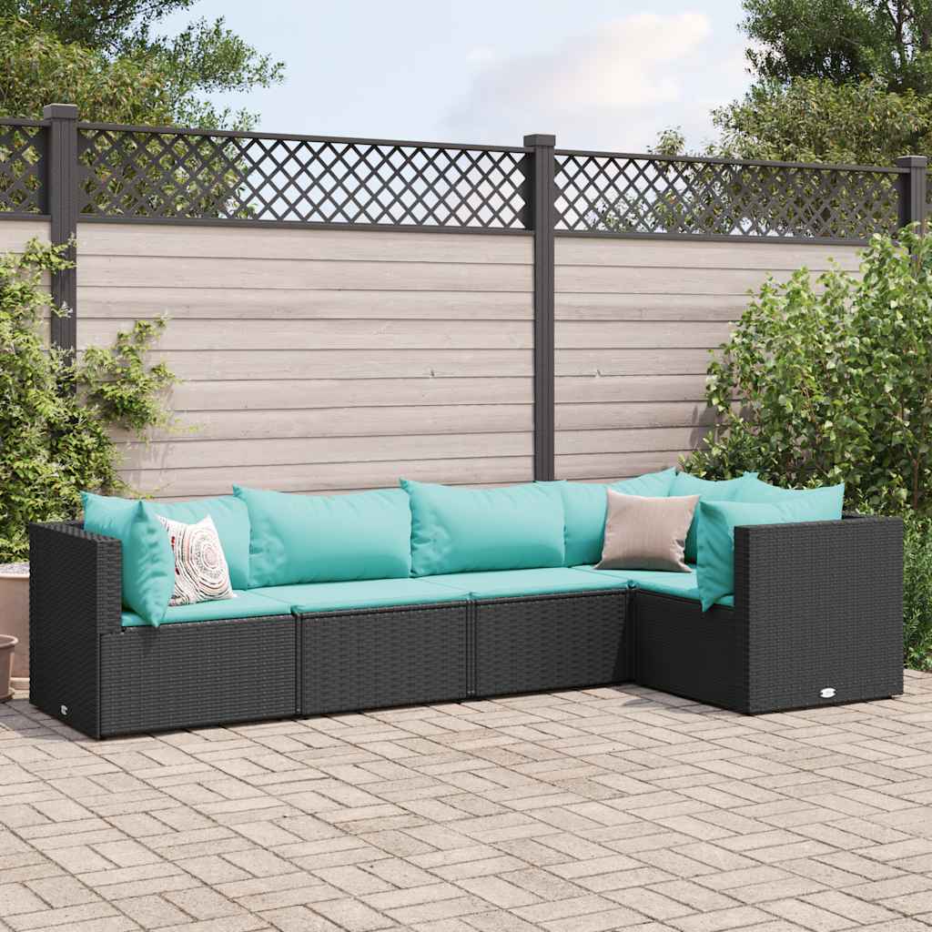 vidaXL 4-delige Loungeset met kussens poly rattan zwart