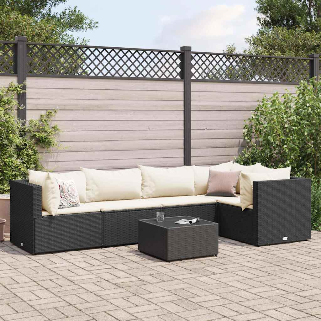 vidaXL 4-delige Loungeset met kussens poly rattan zwart