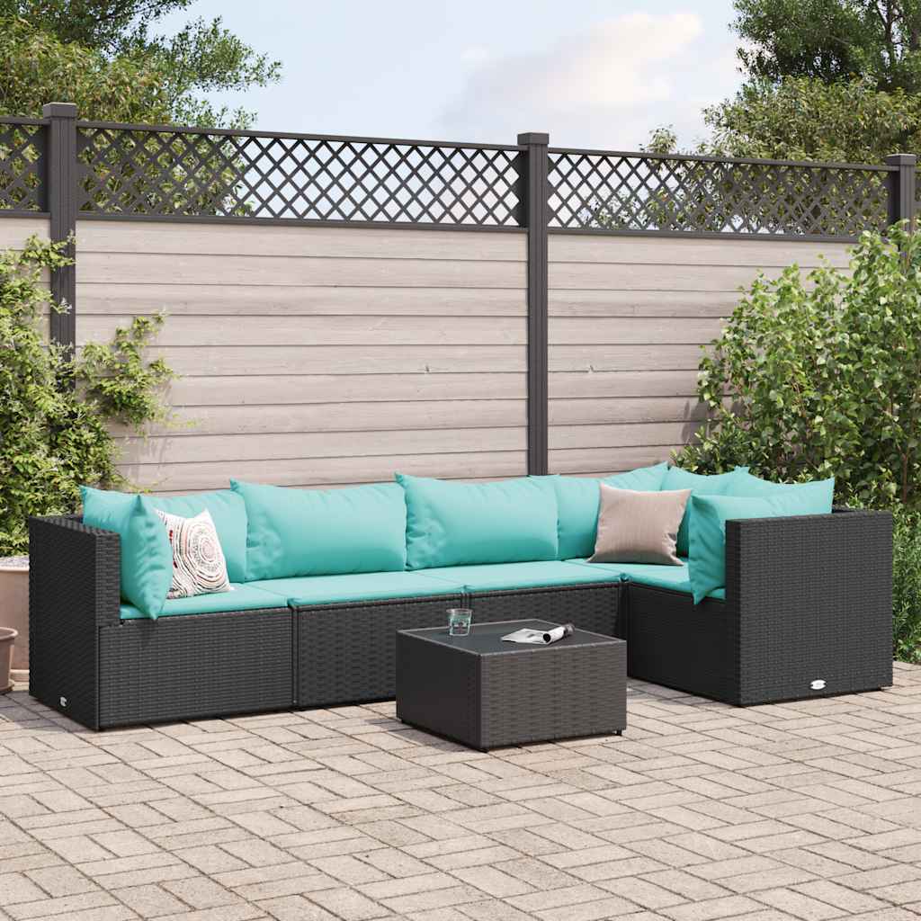 vidaXL 4-delige Loungeset met kussens poly rattan zwart