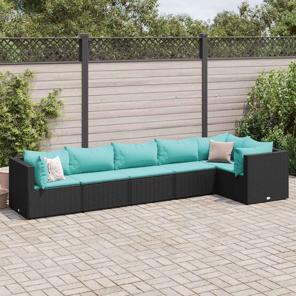vidaXL 4-delige Loungeset met kussens poly rattan zwart